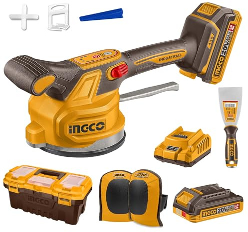 INGCO 20V Cordless Tile Vibration Machine 130mm, 6-Speed Adjustment 10000RPM with 1Pcs 2.0Ah Battery and 1Pcs Charger CTVLI20018