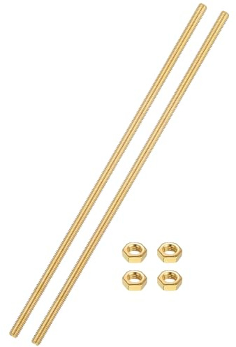 sourcing map Lot de 2 tiges entièrement filetées en laiton, M6 x 1 mm, filetage à droite avec écrous hexagonaux en laiton massif, 250 mm de long, tiges de vis filetées pour ancres, boulons, cintres