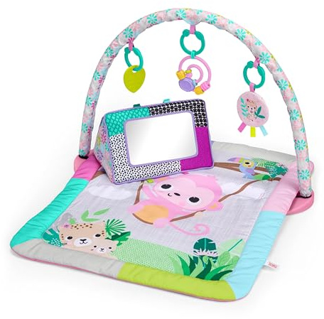 Bright Starts Treetop Bloom Baby Activity Gym & Tummy Time Mat with Toy Bar and 4 Toys, Prop-Up Mirror, Ages Newborn & Up