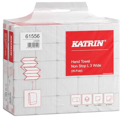 2250 Stück Katrin KATRIN Papierhandtücher Non Stop L3 Wide, W-Falz, 3-lagig, Handy Pack, weiß, L: 32cm, B: 24cm