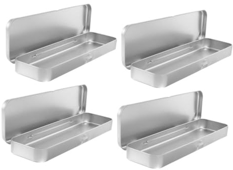 Gadpiparty 4pcs Tinplate Stationery Holder Box Pencil Case Tin Pencil Holder Box for Office School Use