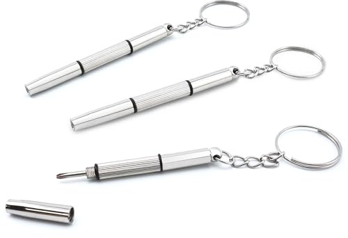 Cretty-Meet 3pcs Mini Portable Screwdrivers for Glasses, Tiny Nut Spanner | 3-in-1 Glasses Repair Tool with Key Ring, Flat Head Phillips, Handy Hex Nut Driver for Small Screws, Watch Maintenance