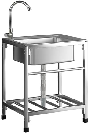 Lavello da Esterno in Acciaio Inox, Lavandino con Rubinetto Lavandino Commerciale Lavelli Autoportante Lavello di Utilità Lavabo Cucina Lavamani Industriale Per Giardino 48 * 35cm