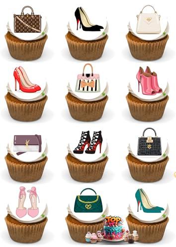 Handbags and Shoes, Edible Cupcake Toppers - Stand-up Wafer Cake Decorations (Pack of 24) Brand: Top it Toppers Ltd