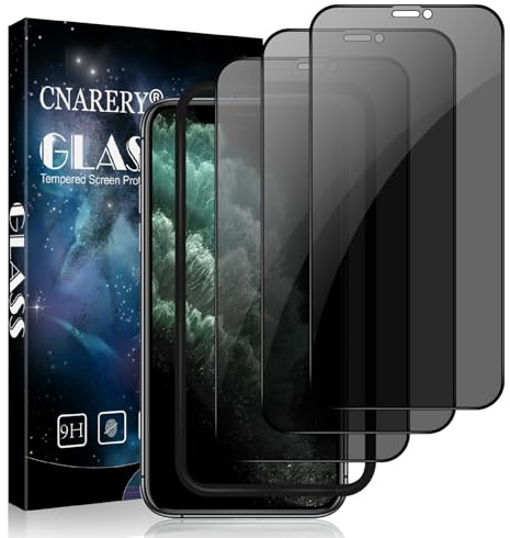 Cnarery 3 Pack for iPhone 11 Pro Max/XS Max Privacy Screen Protector, Full Coverage, Anti-Scratch, 9H Hardness, Case-Friendly, Anti Spy Tempered Glass Film With Installation Frame 6.5 Inch