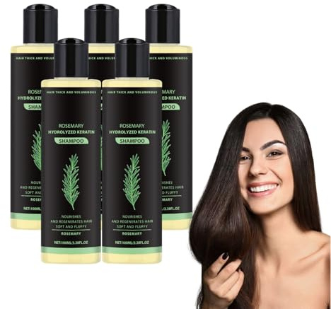 Schampo med rosmarin och hydrolyserat keratin - Förtjockande schampo -Organic Rosemary Hair Growth Shampoo för tunnare hår - Stärka och stödja hälsosamt hår för kvinnor och män, 100 ml (5 flaskor)
