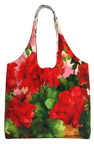 hhxvcv Bolsas grandes de lona vintage con estampado de la Torre Eiffel de París, bolsas de compras y comestibles reutilizables para viajes, playa, vida diaria, Geranios rojos, Talla única