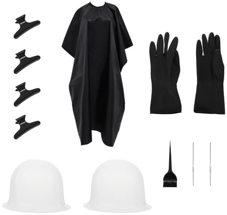 DECOMELODY Kit Peluquería de 11 Piezas con Gorra de Silicona para Mechas y Herramientas para Teñir Cabello, Protege Piel y Ropa en Salón Profesional