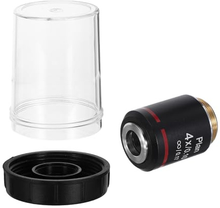 Healvian Objetivo de Microscopio Biológico Plan 4X 0,10 Apertura, Lente Objetiva Negra para Microscopio Compuesto, Alta Resolución sin Distorsión, Compatible Laboratorio y Educación