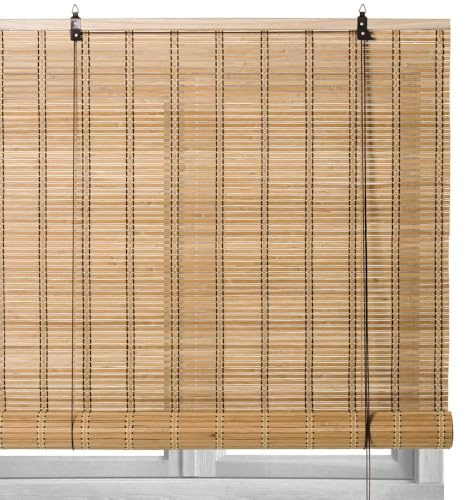 Estor enrollable fabricado en láminas de bambú color natural de 180x250 cm | Diseño para puertas con sujeción a pared o techo. Fácil limpieza con paño húmedo. Protege de la luz y decora con frescura.