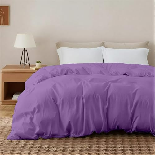 EGYPTO Cotton Blend Lilac King Duvet Cover Set - Soft & Breathable Anti-Allergy Bedding with Pillowcases, Easy-Care Cotton Blend Quilt Cover for Comfortable Sleep (King, Lilac)