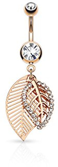Paula & Fritz® Bauch-nabelpiercing Bananabell Bauch-Piercing Edelstahl Chirurgenstahl 316L Double Blatt Multi Zirkonia verfügbare Farben Gold, Silber, roségold