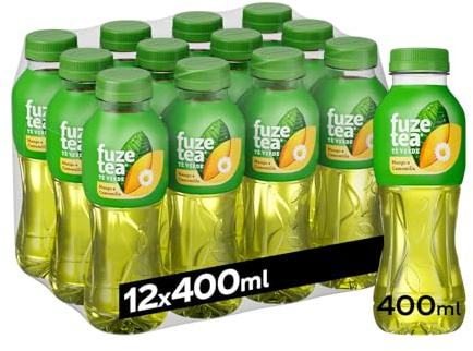 Fuze Tea, Bevanda Rinfrescante Analcolica di Té al Gusto Mango e Camomilla, con Zuccheri ed Edulcorante - 1 Confezione da 12 Bottiglie da 400 ml