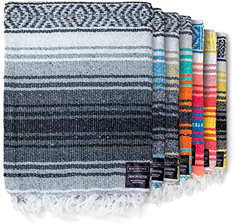 Benevolence LA Authentic Handwoven Mexican Blanket | Yoga Blankets, Outdoor, Picnic, Beach, Camping | Equestrian Saddle | Serape 50x70 inches - Gray, Pack of 1