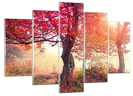 ARTTOR Mehrteilige Bilder auf Glas 150x100cm Glasbild Baum Natur Wiese Groß XXL Wanddeko Schlafzimmer Küche Set 5 teilige Wandbilder Dekoration Wohnzimmer Modern Wand Kunstdruck Art GEA150x100-3658