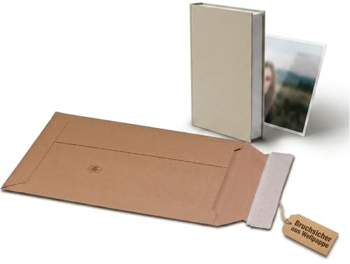 KK Verpackungen Versandtaschen aus Wellpappe DIN C4+ | 100 Stück, 248x340x50mm | Selbstklebeverschluss & Aufreißfaden | Knickschutz & Kantenschutz | Für Kataloge, Bücher, Kalender