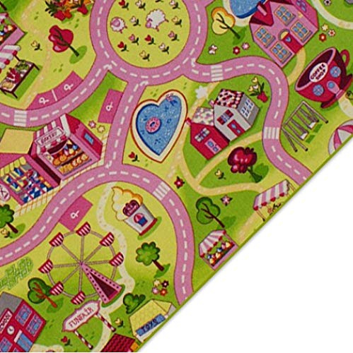 Kinderteppich Spielteppich Straßenteppich Sweet City Rosa Pink Kinderzimmer Häuser Teppich für Mädchen (133 x 190 cm)
