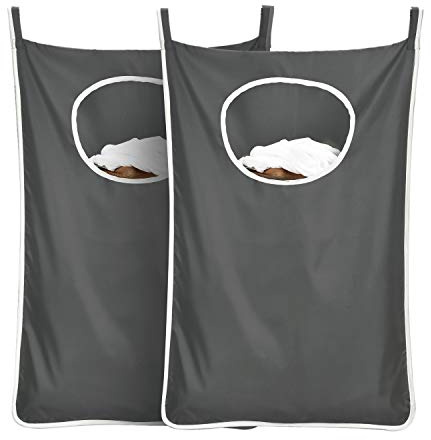 REMYCOO langlebiger Wäschesack zum Aufhängen hinter der Tür, platzsparend, mit Edelstahlhaken, Reißverschluss, Wäschekorb, Türaufhängung, für Badezimmer, Kinderzimmer, 2er-Pack