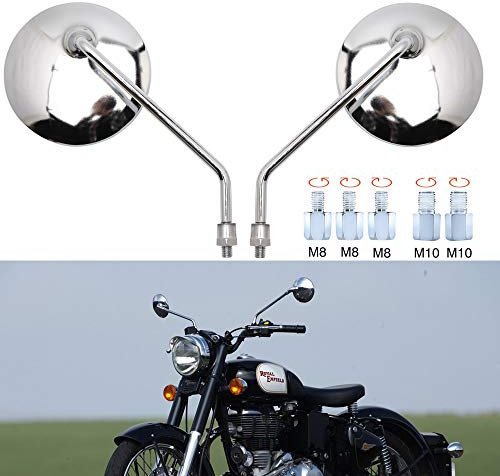 Chrome Motorcycle Handlebar Mirrors Rearview Side Mirrors Fit with M8 M10 Clockwise and Counter Clockwise Threaded Bolts for Scooter Street Bike Cruiser Chopper Sport Bike ATV