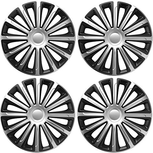 UKB4C 4x Wheel Trims Hub Caps 14 Covers fits VW Polo Golf Fox Lupo in Silver & Black Alloy Look
