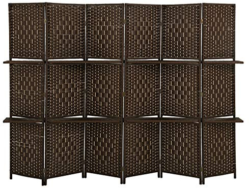 Room Divider 6 Panel Room Screen Divider Folding Portable partition Screen Wood with Removable Storage Shelves Colour Brown