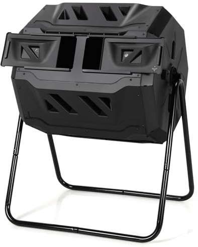 Goplus 43 Gallon Composting Tumbler, Dual Chamber High Volume Compost with 2 Sliding Doors