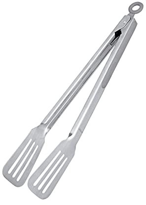 Pinza de inox con pequeña doblez en la punta para mayor agarre, de 34 cm. Tenaza de acero inoxidable. Tenacilla para especial para parrilla o barbacoa.