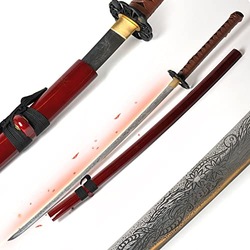 Swords and more Sucker Punch Katana, handgeschmiedeter Stahl, Babydoll Katana Japanisches Schwert – Samurai Schwerter scharf echt, handgeschmiedeter Carbon Stahl mit Scheide