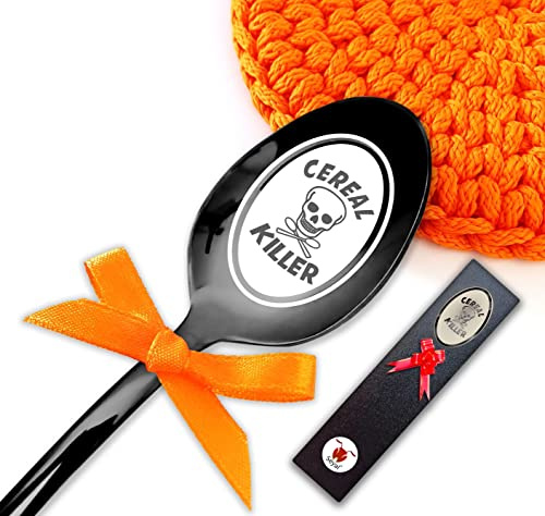 Seyal Cuchara asesina de cereales, color negro, regalo único para él o ella, divertida cuchara para amantes de los cereales
