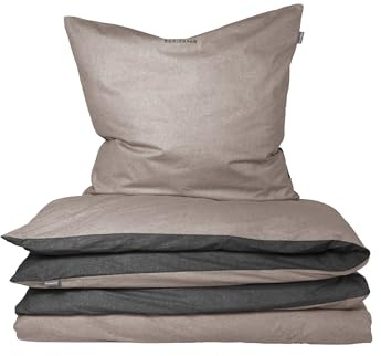 Schiesser Bettwäscheset Doubleface | 2-teilig | Zweifarbig | Feinbiber | 100% Baumwolle | Oeko-Tex Zertifiziert | Reißverschluss | 135x200cm + 80x80cm | Taupe-Schwarz