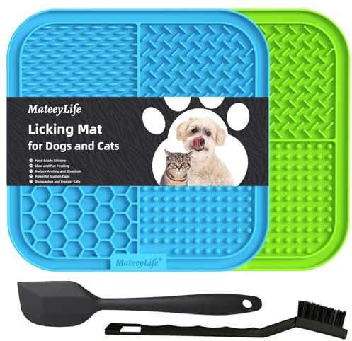 MateeyLife 2PCS Large Lick Mat for Dogs and Cats, Licking Mats for Dog Anxiety Relief, Cat Peanut Butter Lick Pad for Boredom Reducer, Dog Treat Mat Perfect for Bathing Grooming Blue&Green