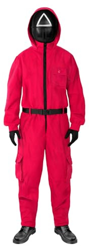 Funidelia Official Squid Game Netflix Costume for Men and Women with triangle mask, Squid Game Jumpsuit for Adult, Carnival, Halloween and Party Costumes