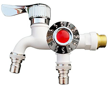 Doppelter Wasserhahn, Dual-Wasserhahn mit Auslaufventil, Wasserhahn-Umsteller für Küche, Garten, Küche, Spüle, Wasserhahn