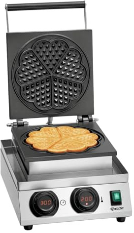 Bartscher Waffeleisen MDI 1HW-AL mit Digitalanzeige und Timer, Herzform Ø 210 mm, Edelstahl, für Gastronomie