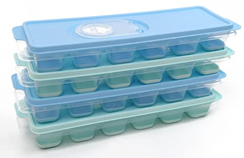 DIVCHI Random Colour 4 Pack Ice Cube Trays with Clear Removable Lid Easy Release, LFGB Certified and BPA Free Silicone Ice Cube Moulds for Freezer, Food,Water,Other Drink