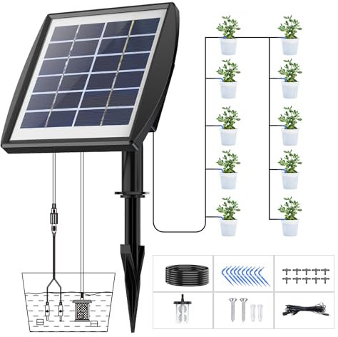 Solar Bewässerungssystem - Ankway 10M Solarbetriebenes Tropfbewässerungsset mit Wassersensor, Selbstbewässerungsgeräte mit Timer, Innen und Außenbewässerungssystem für Gewächshaus Garten Balkon Bonsai