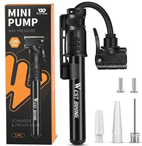 Bicycle Pump Mini Bike Pump - Aluminum Alloy Cycle Pump for Presta & Schrader Valve, Portable Lightweight Bike Tyre Pump Fast Tyre Inflation Mini Air Pump For Mountain Road Bike Ball Pump (Black)