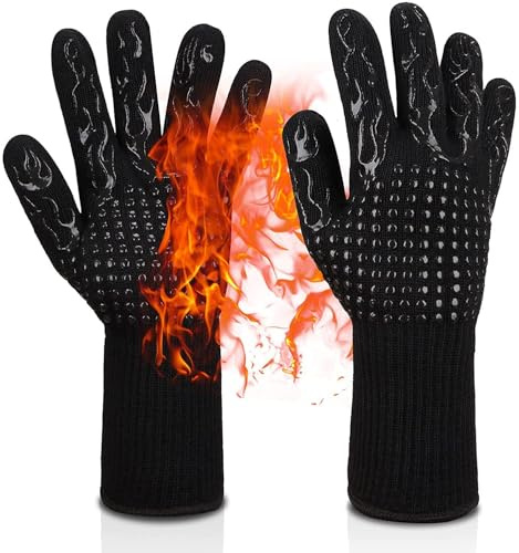UAMLVCN Grillhandschuhe, hitzebeständig bis 800 °C, ofenfeste Handschuhe, Küchenhandschuhe, feuerfeste Handschuhe, geeignet zum Grillen, Kochen, Backen (schwarz)