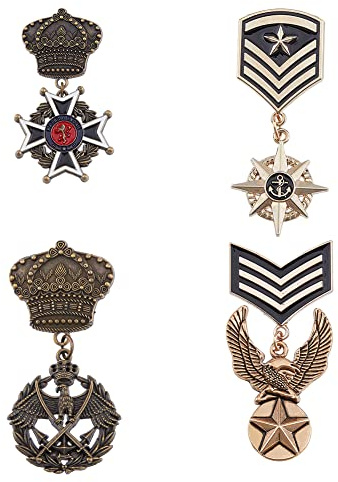 SUPERFINDINGS 4 Pcs 4 Style Alliage Étoile Aigle Médaille Broche Épingle Couronne Croix Épinglette Badge Chapeaux Écharpe Costume Broche Vintage Revers Clip pour Costume Décoration