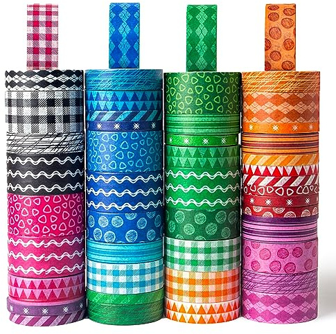 Shindel Washi Tape Set, 50 Rolls Craft Tapes Decorative Tape Adhesive Masking Tape for Scrapbooking Supplies DIY Crafts Journals 4 Different Size