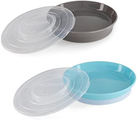 Twistshake 2X Plate | Baby Plate with Airtight Lid | BPA-Free Baby Weaning Plate | Food Training Plate | Learning Plate for Children | 6 Month+ Baby Feeding Plate | Newborn Essentials | Grey Blue