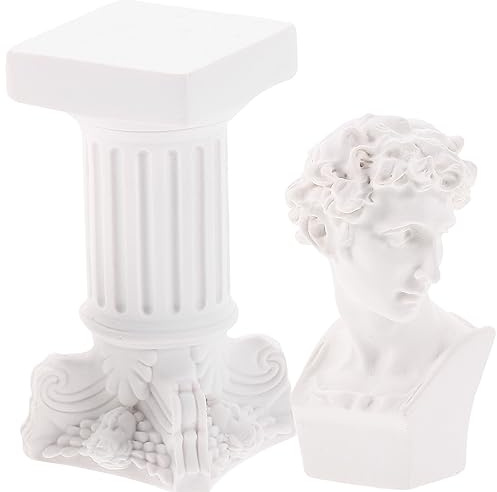 HOMSFOU 1 Satz Statuenverzierungen Römisch-griechische Skulptur Miniatur-römische Säule David-Figur Renaissance-skulptur Bücherregalfigur Griechische Säulenfigur Weiß Modell Harz Jahrgang