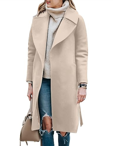 BZB Women's Pea Coats Elegant Notched Collar Double Breasted Winter Long Overcoat Jackets