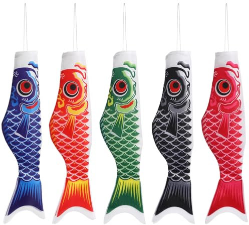 CLISPEED 5 Stück Karpfenförmige Flaggen Japanischer Windsack Koinobori-Fischflagge Drachen Japanisches Windspiel Zum Aufhängen Im Freien Party-Dekoration 40 Cm