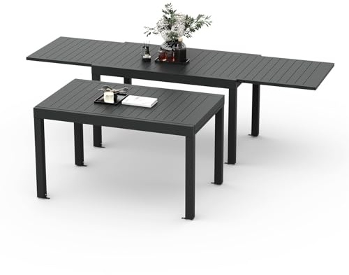 Devoko Esstisch Ausziehbar，130 x 80 x 75cm Gartentisch Ausziehbars, Aluminium Balkon Ausziehtisc, Gartentisch Wetterfest,ausziehbar auf 260cm, Outdoor Esstisch ，Dunkelgrau
