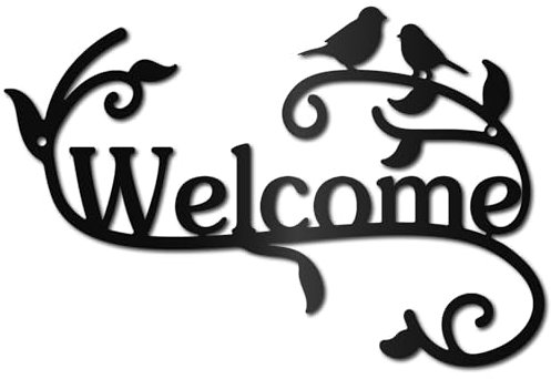 CREATCABIN Welcome Metal Wall Art Birds on Branch Decor Wall Hanging Silhouette Sculpture Ornament Iron Welcome Sign for Indoor Outdoor Home Living Room Kitchen Garden Decoration Gift Black 12 x 8Inch