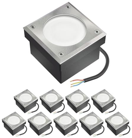 ledscom.de 10x LED encastrés de sol pavé NEOLUM pour l'extérieur, IP67, carré, 10 x10cm, ampoule GX53 incluse, 51lm, blanc chaud