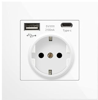 MAGIC SELECT Enchufe de Pared 250V 16A Empotrado | 1 Toma, 2 USB-A, 5V 2100mA Carga Rápida, Europeo Interior