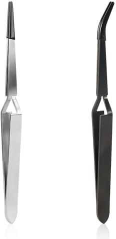 Reverse Tweezers, Cross Locking Tweezers Stainless Steel Soldering Tweezers with Straight & Bend Rubber Tips Reverse Action Craft Tweezers for Crafting Jewelry Electronics (Black, Silver)