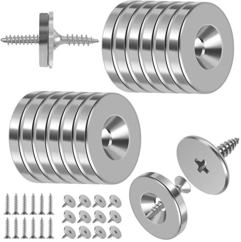 Foppla 12Pcs Duty Flat Thin Metal Magnetic Closure: Concealed Kitchen Cupboard, Drawer & Sliding Closet Door Catch Closer, Hidden Latch Baby Proof Safety Furniture Magnet for Cabinet Closet (Silver)